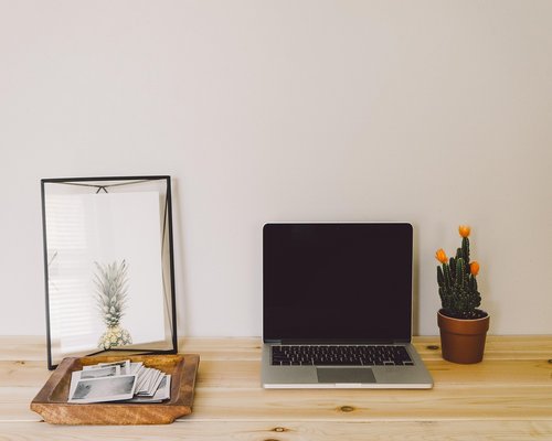 Ergonomic desk setup at a home office